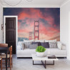 Fototapeta Beautiful View Of Golden Gate Bridge In Background Of Mountains During Sunset