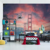 Fototapeta Beautiful View Of Golden Gate Bridge In Background Of Mountains During Sunset