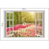 Fototapeta Window With Beautiful Spring Tulips Flowers Garden In Netherlands.
