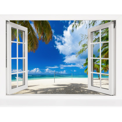Fototapeta View From An Open Window To A Tropical Landscape.