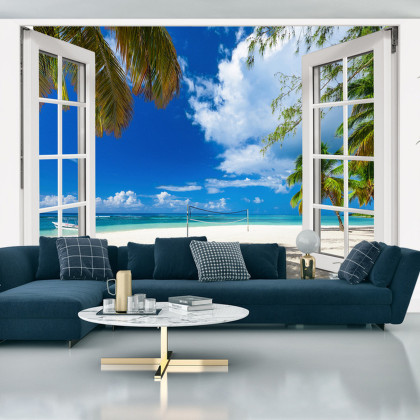Fototapeta View From An Open Window To A Tropical Landscape.