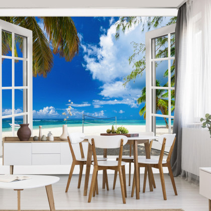Fototapeta View From An Open Window To A Tropical Landscape.