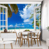 Fototapeta View From An Open Window To A Tropical Landscape.