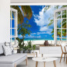 Fototapeta View From An Open Window To A Tropical Landscape.