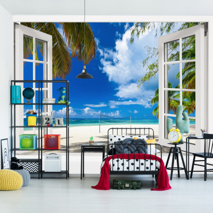 Fototapeta View From An Open Window To A Tropical Landscape.