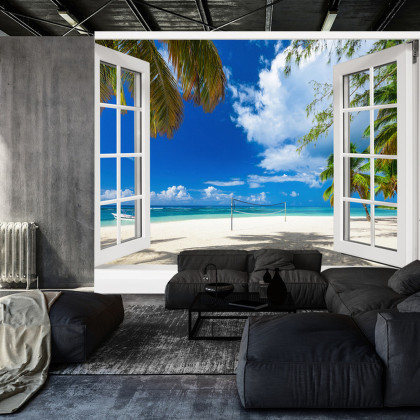 Fototapeta View From An Open Window To A Tropical Landscape.