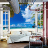 Fototapeta View From An Open Window To A Tropical Landscape.
