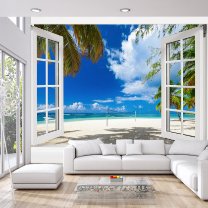 Fototapeta View From An Open Window To A Tropical Landscape.
