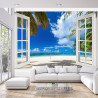 Fototapeta View From An Open Window To A Tropical Landscape.