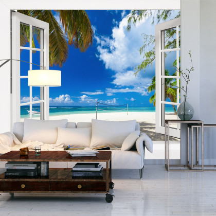 Fototapeta View From An Open Window To A Tropical Landscape.