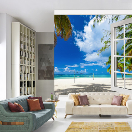 Fototapeta View From An Open Window To A Tropical Landscape.