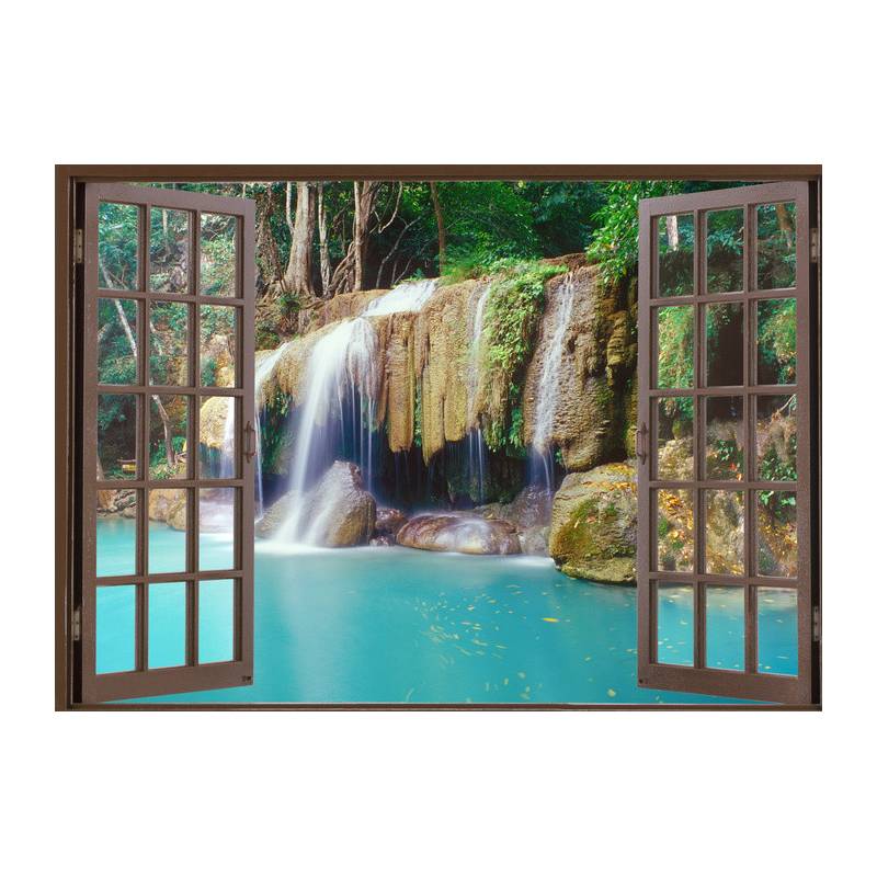Fototapeta Open Window View To Deep Jungle Waterfall