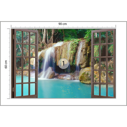 Fototapeta Open Window View To Deep Jungle Waterfall