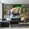 Fototapeta Open Window View To Deep Jungle Waterfall