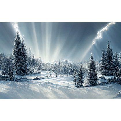 Fototapeta Beautiful Winter Landscape. Majestic White Spruces Glowing By Sunlight. Picturesque And Gorgeous Wintry Scene.