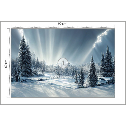 Fototapeta Beautiful Winter Landscape. Majestic White Spruces Glowing By Sunlight. Picturesque And Gorgeous Wintry Scene.
