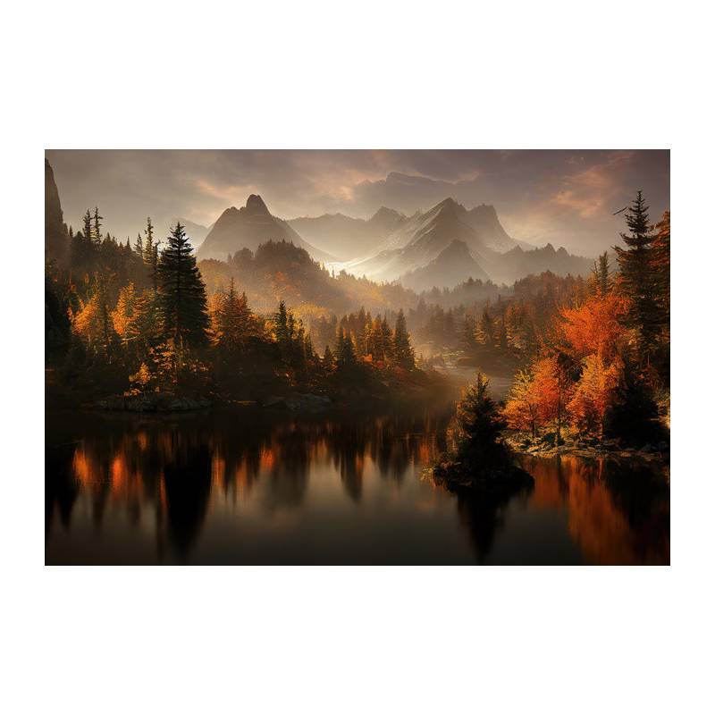 Fototapeta Ai Generated Image Of A Beautiful Landscape With Autumn Forest, A Lake And Hills