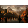 Fototapeta Ai Generated Image Of A Beautiful Landscape With Autumn Forest, A Lake And Hills