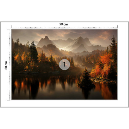 Fototapeta Ai Generated Image Of A Beautiful Landscape With Autumn Forest, A Lake And Hills
