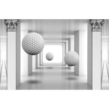Fototapeta 3D Mural Digital Silver Tunnel With Sphere And Columns .
Modern Rendering Gray Interior Wallpaper