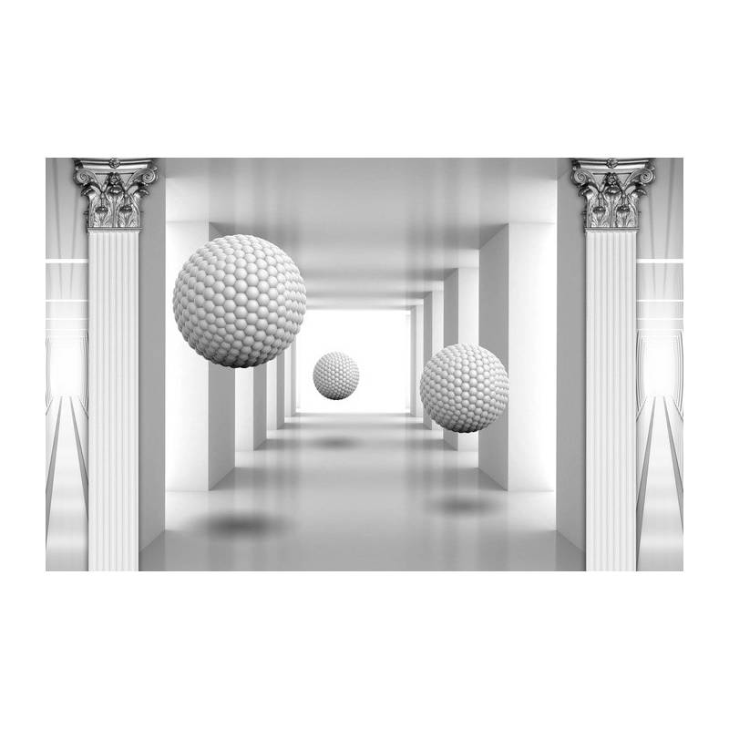 Fototapeta 3D Mural Digital Silver Tunnel With Sphere And Columns .
Modern Rendering Gray Interior Wallpaper