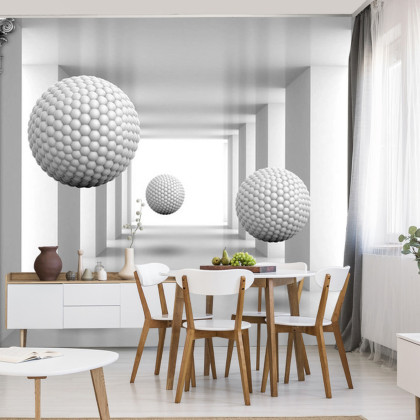 Fototapeta 3D Mural Digital Silver Tunnel With Sphere And Columns .
Modern Rendering Gray Interior Wallpaper