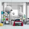 Fototapeta 3D Mural Digital Silver Tunnel With Sphere And Columns .
Modern Rendering Gray Interior Wallpaper