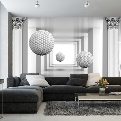 Fototapeta 3D Mural Digital Silver Tunnel With Sphere And Columns .
Modern Rendering Gray Interior Wallpaper