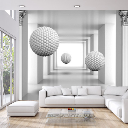 Fototapeta 3D Mural Digital Silver Tunnel With Sphere And Columns .
Modern Rendering Gray Interior Wallpaper