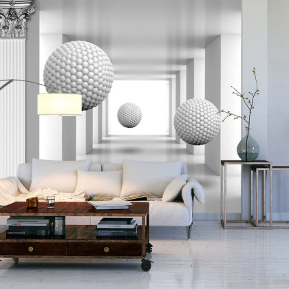 Fototapeta 3D Mural Digital Silver Tunnel With Sphere And Columns .
Modern Rendering Gray Interior Wallpaper