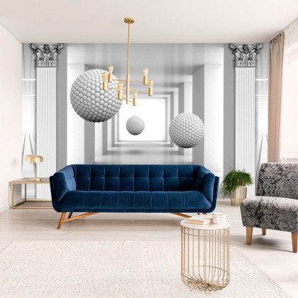 Fototapeta 3D Mural Digital Silver Tunnel With Sphere And Columns .
Modern Rendering Gray Interior Wallpaper