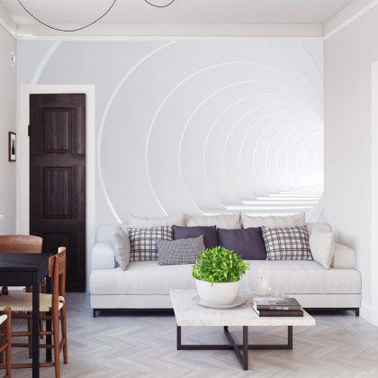 Fototapeta Abstract White Bent 3D Tunnel