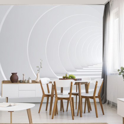 Fototapeta Abstract White Bent 3D Tunnel