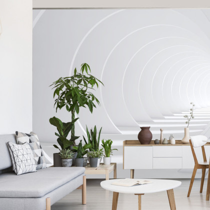 Fototapeta Abstract White Bent 3D Tunnel