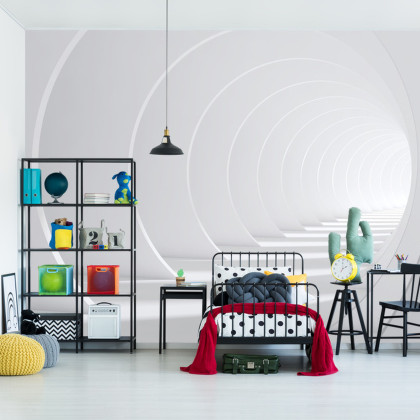 Fototapeta Abstract White Bent 3D Tunnel