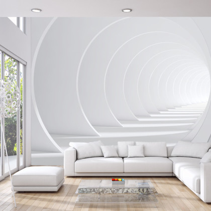 Fototapeta Abstract White Bent 3D Tunnel