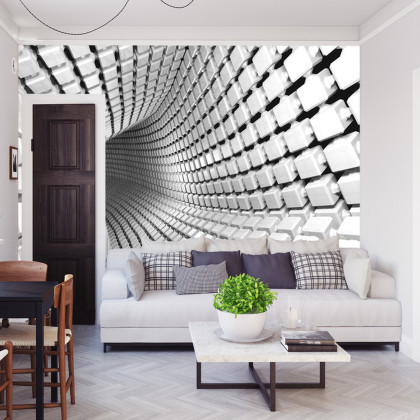 Fototapeta Abstract Geometric Background With A Tunnel Going To Perspective. 3D Render