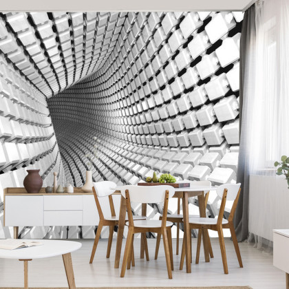 Fototapeta Abstract Geometric Background With A Tunnel Going To Perspective. 3D Render