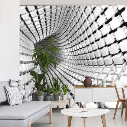 Fototapeta Abstract Geometric Background With A Tunnel Going To Perspective. 3D Render