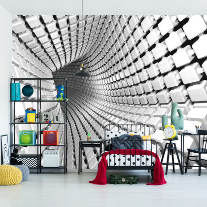 Fototapeta Abstract Geometric Background With A Tunnel Going To Perspective. 3D Render