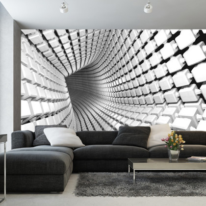 Fototapeta Abstract Geometric Background With A Tunnel Going To Perspective. 3D Render