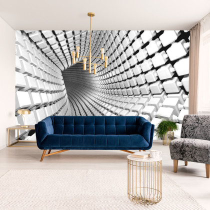 Fototapeta Abstract Geometric Background With A Tunnel Going To Perspective. 3D Render