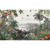 Fototapeta Tropical Jungle Wallpaper Palm Trees, Birds And Parrot In The River Land With Flying Butterflies