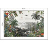 Fototapeta Tropical Jungle Wallpaper Palm Trees, Birds And Parrot In The River Land With Flying Butterflies