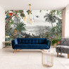 Fototapeta Tropical Jungle Wallpaper Palm Trees, Birds And Parrot In The River Land With Flying Butterflies