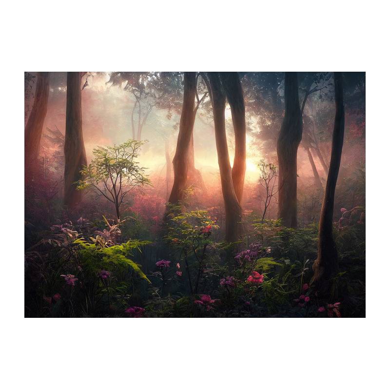 Fototapeta Colorful Sunset Forest Scenery With Beautiful Trees And Plants, Natural Green Environment With Amazing Nature
