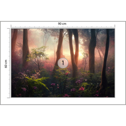 Fototapeta Colorful Sunset Forest Scenery With Beautiful Trees And Plants, Natural Green Environment With Amazing Nature
