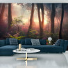 Fototapeta Colorful Sunset Forest Scenery With Beautiful Trees And Plants, Natural Green Environment With Amazing Nature