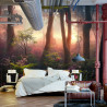 Fototapeta Colorful Sunset Forest Scenery With Beautiful Trees And Plants, Natural Green Environment With Amazing Nature