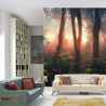 Fototapeta Colorful Sunset Forest Scenery With Beautiful Trees And Plants, Natural Green Environment With Amazing Nature